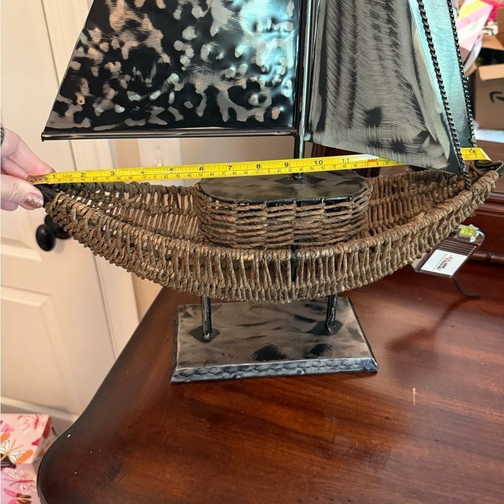 Extra large Decorative Sailboat Metal and Rattan Basket Sculpture Collectible - Picture 9 of 14